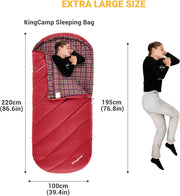 KingCamp Slaapzak XL 3-4 Seizoenen Katoen Flanel 220 x 100 cm Extra Groot voor Volwassenen Extreem -8 °C Compact Draagbaar Comfortabel Professioneel Warm voor Kamperen Wandelen Buiten Binnen