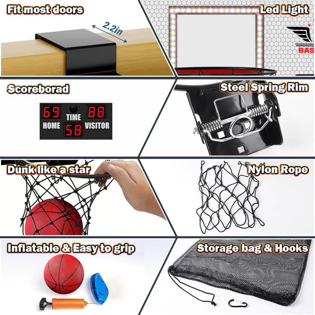 Basketbaal - Elektrisch Basketbalspeelgoed - voor Binnen - met 2 Spelers - displaybord, 4-Ballen - Pomp - Dual Shot - Polycarbonaat - 78 x 29.9 cm - Zwart/Rood