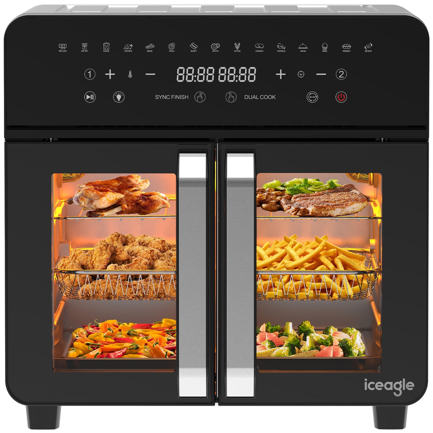Heteluchtfriteuse – Airfryer – Frituurpan – Mini Oven – Heteluchtoven – XXL 23L Dual Zone – 15 Programma’s – 2200W – Roestvrijstaal – Dubbele Kamer