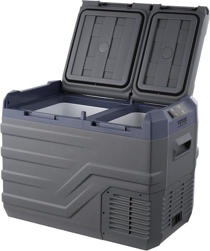 VEVOR Car Refrigerator, 12 Volt Car Fridge Refrigerator Refrigerator, 32L Dual Zone Portable Freezer, --4°F - 46°F Adjustable Range, 12/24V DC and 100-240V AC Compressor Cooler for Outdoor, Camping