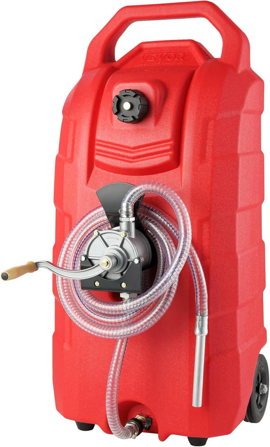 Brandstofcaddy – Brandstoftank – Gascaddy – Brandstofopslagtank – Brandstofcontainer – 16 Gallon / 60,6 Liter – Handpomp Met 6-Inch Rubberen Wielen