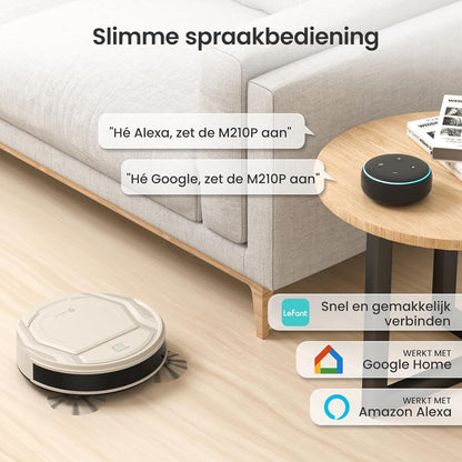 Lefant Dunne robotstofzuiger, 2200 Pa, stil, 55 dB, verbonden met wifi/Bluetooth/Alexa/app, 120 minuten batterijduur, zelfopladen, ideaal voor dierenharen op harde vloeren, M210P champagne