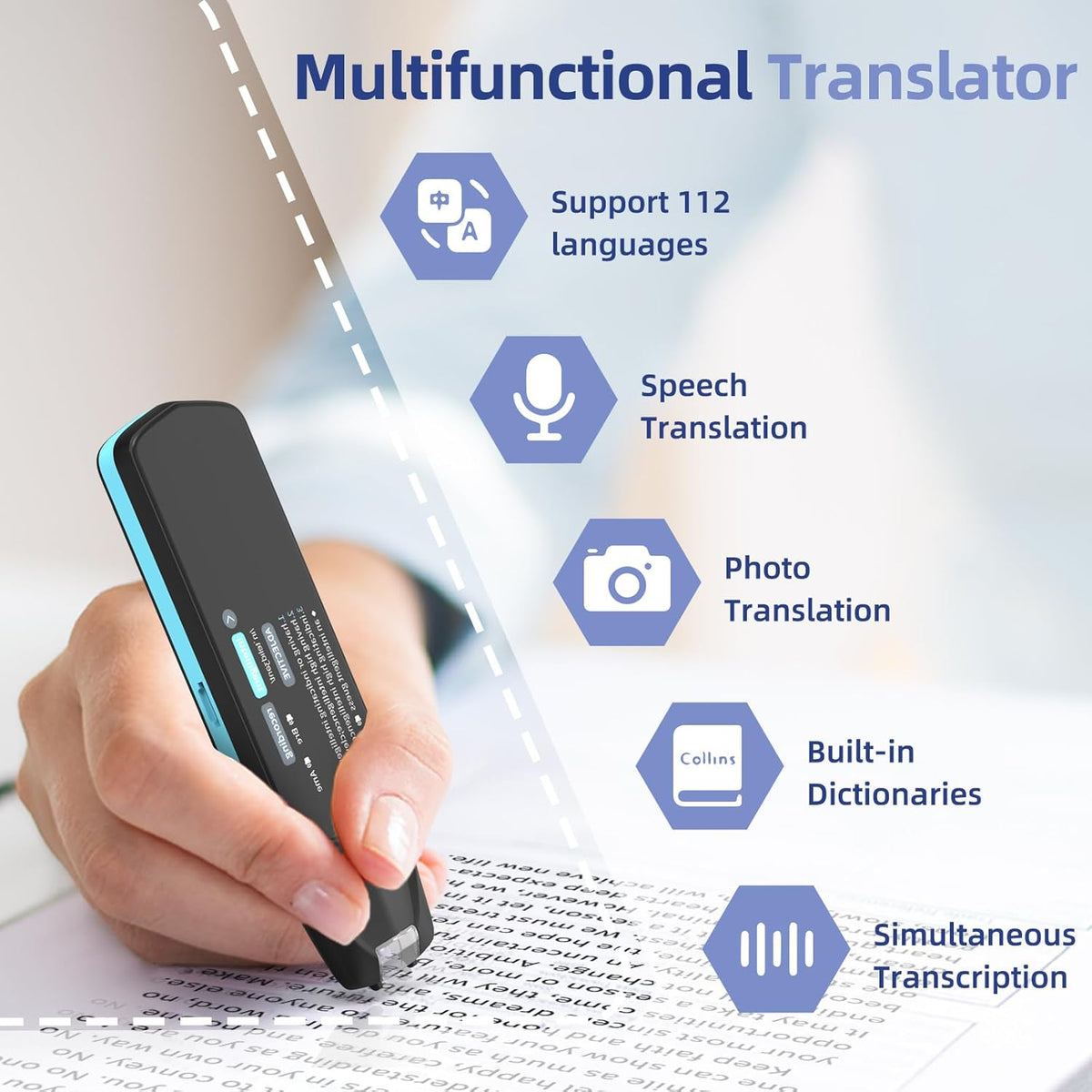 NEWYES Scan Reader Pen 4 Pro met 4,9 inch touchscreen, tekst-naar-spraak leespen, slimme opname leerpen voor studenten