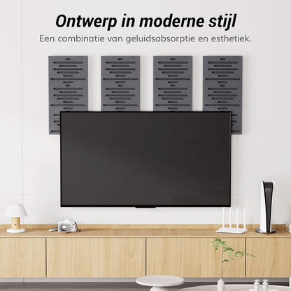 TONOR Houtfineer Akoestische Panelen Zelfklevend, 4 Stuks 60x30x4,7cm Akoestische Panelen Wandpanelen Houtlook, Akoestische Panelen voor Akoestische Behandeling en Wanddecoratie, Kantoor, Zwart