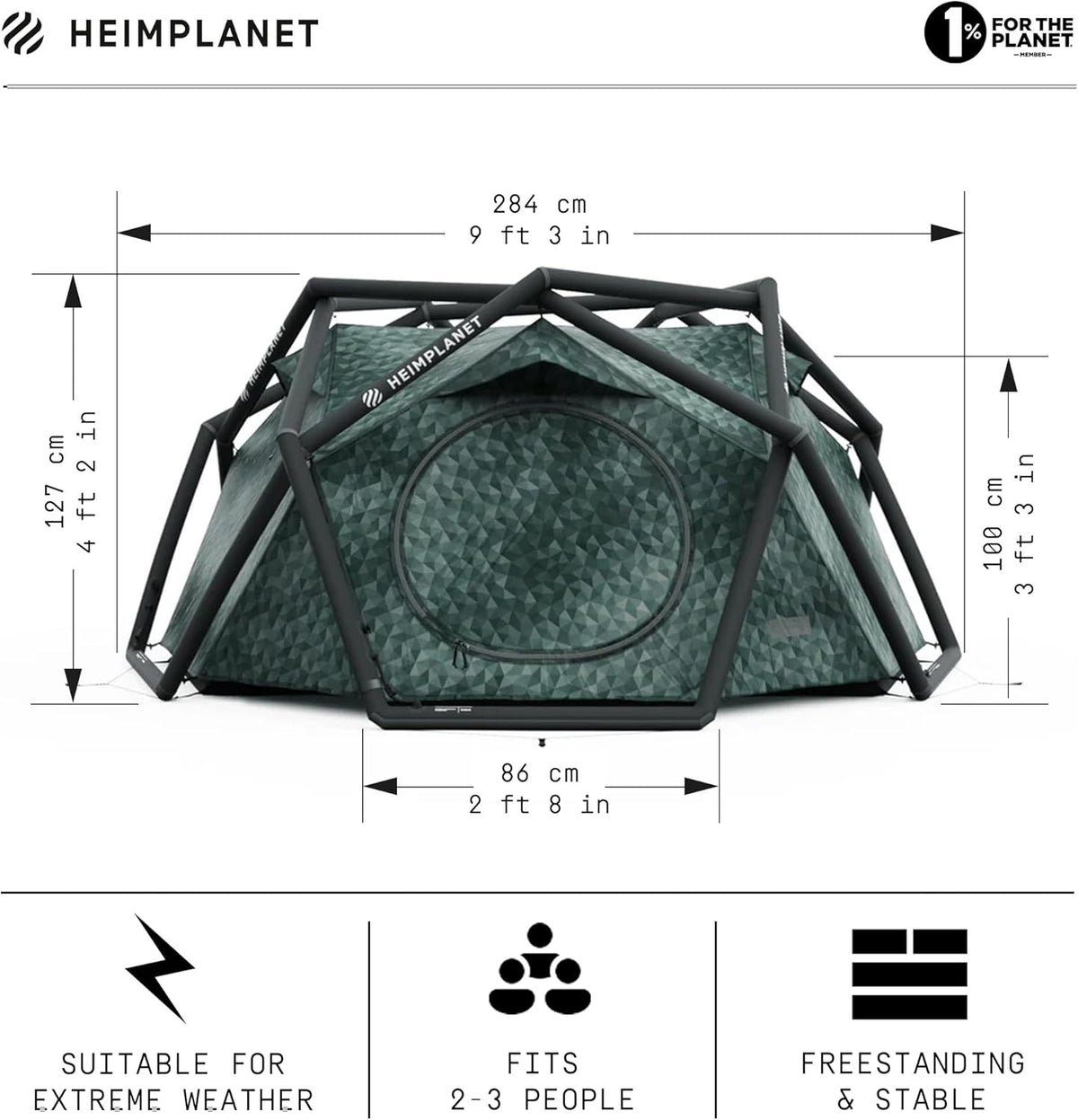 HEIMPLANET Origineel | 2022 The Cave tent voor 2-3 personen | Opblaasbare campingtent | Buitentent en tentvloer - Waterkolom 5000 mm | Ondersteunt 1% voor de planeet