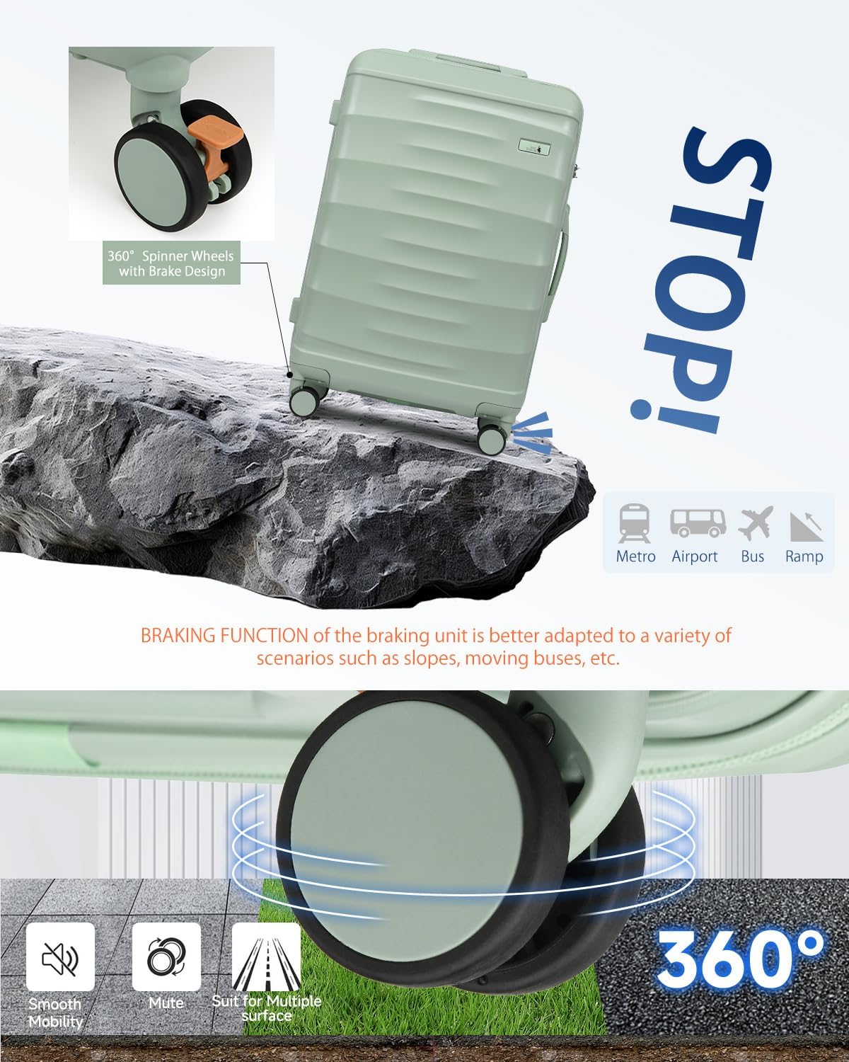 Sea choice 5-delige kofferset 20/24/28" ABS Reiskoffer Grote Capaciteit Trolley Handbagage met 1 Reistas en 1 Toilettas met TSA Slot YKK Rits 8 Spinner Wielen