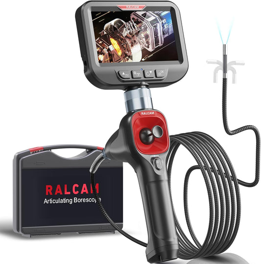 Ralcam Endoscoopcamera, 6,2 mm, 360° endoscoop, 4,3 inch draaibaar, HD 720P inspectiecamera met lichte buis, 6 led-camera's, IP67 waterdicht, halfstijve kabel, 2 m