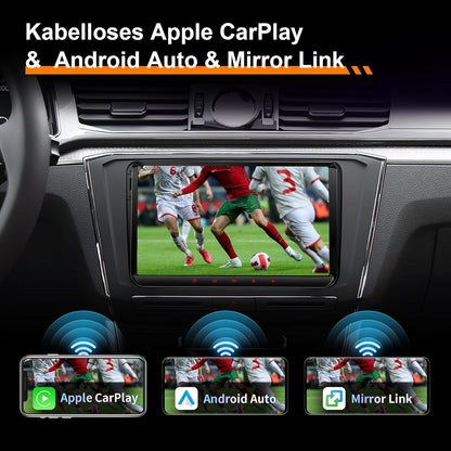 9’’ DAB Autoradio Android 14 für Golf 5/6, VW T5, Polo 6R, 4GB+64GB Wireless CarPlay, Android Auto, Built-in DAB, 2 Din, 8 Core, 4G, Navi, BT5.0, WiFi, USB, FM,TPMS,OBD2, Voice Control