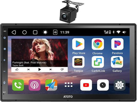 S8MS 7 inch QLED Autoradio 2 DIN Android met achteruitrijcamera, geïntegreerde 4G LTE, CarPlay en Android Auto Wireless, 8-Core 4G+32G, WiFi/BT/USB-tethering, dubbele BT, S8G2C74MS-S01