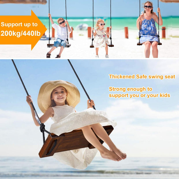 Schommelzitje - Schommels - Kinderschommel - Schommelplankje - voor Binnen Buiten - In Hoogte Verstelbaar Touw - Belastbaar tot 200kg - Dennenhout - 43 x 19.5 cm - Bruin