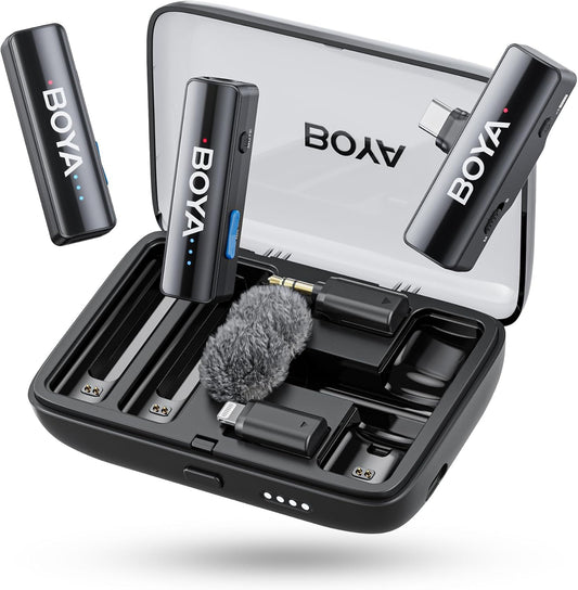 Boya Boyalink 3-in-1 draadloze lavalier-microfoon met USB-C/Lightning/3,5 mm TRS, Mini Lapel Mic, 48 kHz 24 bit, 1000 ft, 30 uur gebruik, ruisonderdrukking, clip on microfoon voor