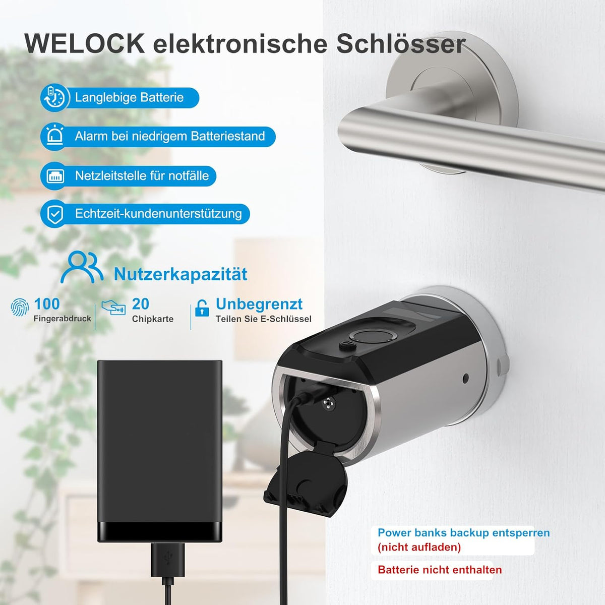 WELOCK Touch41 aangesloten slot, biometrisch slot, RFID-vingerafdrukslot, wifi, app, verbonden cilinder, voordeur 40/30, toegang zonder sleutel, Smart Lock eenvoudig te installeren