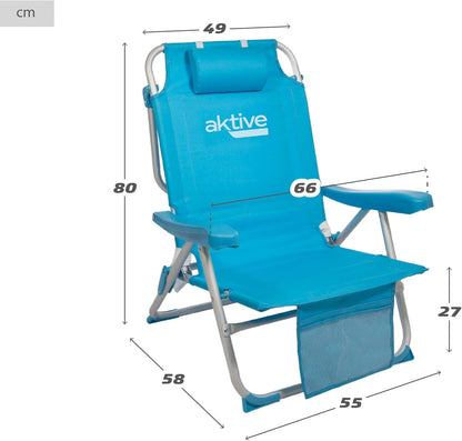 AKTIVE Set van 2 klapstoelen, verschillende posities, voor strand, tuin, terras of camping, 5 posities, 49 x 58 x 80 cm, zithoogte 27 cm, kantelbeveiliging, belastbaar tot 100 kg, met handgrepen