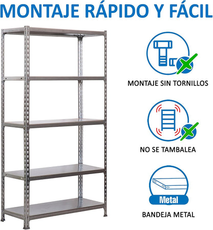 Simon Rack Stellingkast Metaal, 1800x900x500 mm, Buigpunt 180, 5 Verstelbare Niveaus, Metalen Planken, Robuust Opslagrek voor Garage, Kelder en Werkplaats, Gegalvaniseerd – SimonClick