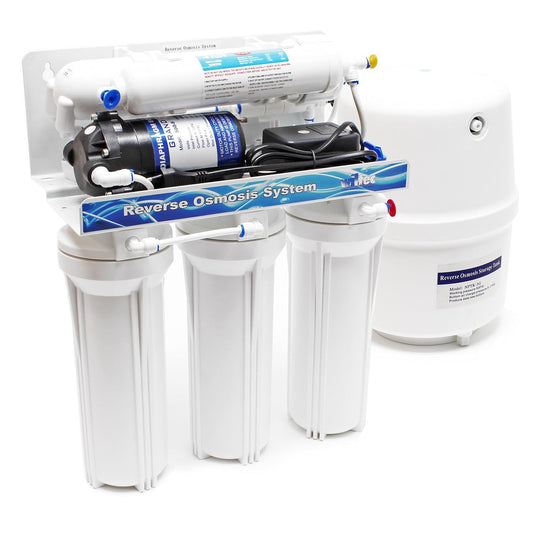 Naturewater 5-traps waterfilter 180 l/dag, filter met omgekeerde osmose, osmosefilter met opvoerpomp en handmatig ventiel, filter voor schoon water met omgekeerde osmosesyseem