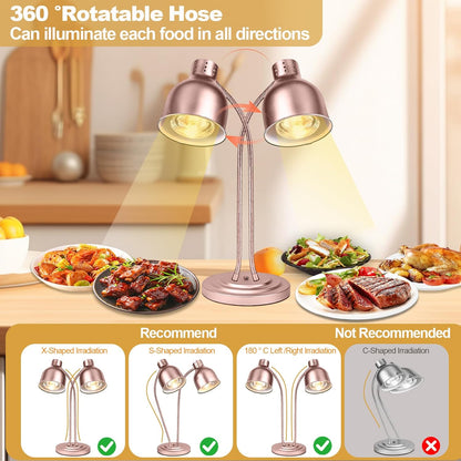 2 stuks voedselwarmtelamp, 360° verstelbare slang-voedselverwarmer, 2 x 250 W, infrarood voedselwarmer, warmtelamp, tot 70 cm uittrekbaar, voor buffetkeukens, restaurants en hotels