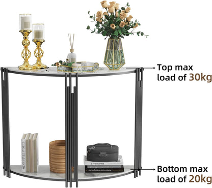 Halve maan consoletafel gang: 2-laags witte marmeren tafels 100x30x78cm Halve cirkel hal tafel gesinterde stenen ingangstafel moderne bank bijzettafel voor veranda, woonkamer, entree