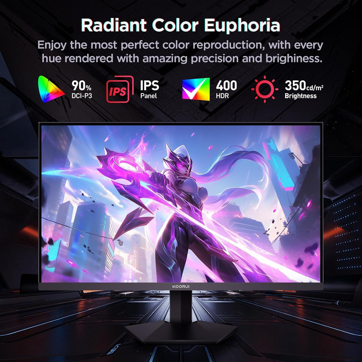 KOORUI G2421V 24 Inch Gaming Monitor,180Hz, IPS, QHD 1440P, 1ms, Adaptive Sync, VESA Mountable, HDMI/DP, Low Blue Light, 99% SRGB - QUORE