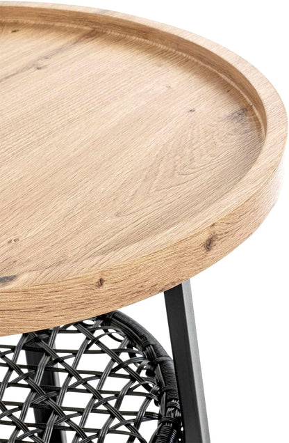 HAKU Bijzettafel, eiken, zwart, MDF, metaal, textielweefsel - afmetingen: H 55 x Ø 50 cm, stijl: modern