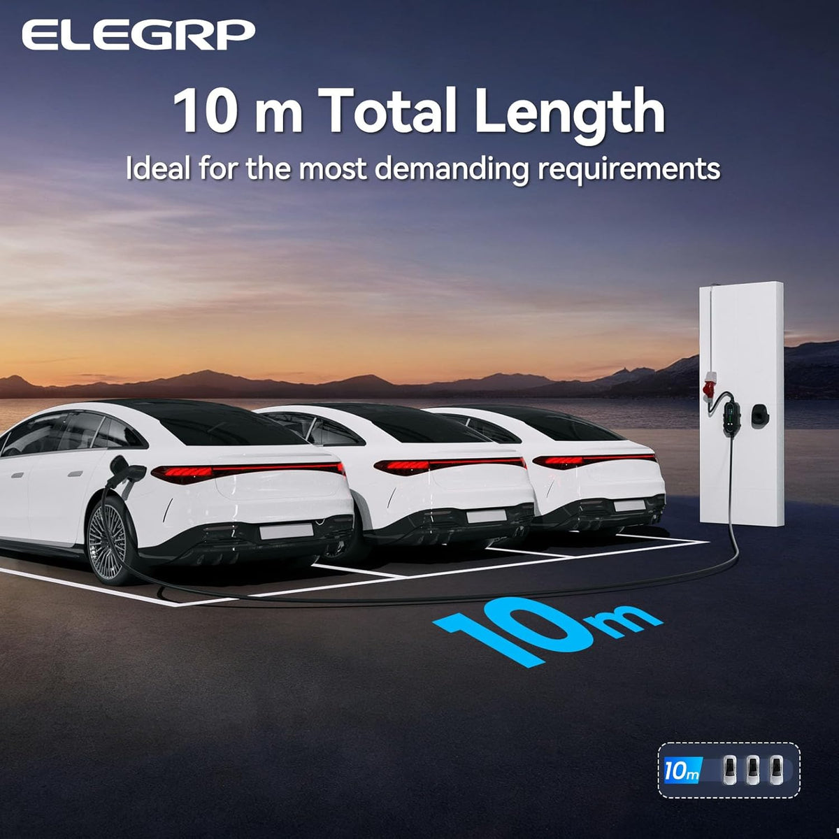 ELEGRP Wallbox 11 kW met oplaadkabel type 2, driefasige oplader voor elektrische voertuigen, instelbaar van 6 tot 16 A, 10 m kabel, IP67 waterdicht, mobiel laadstation IEC 62196-2.