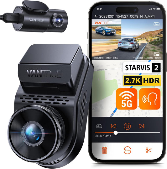 Vantrue S1 Pro 2.5K 60fps Dual Dashcam WiFi nachtzicht STARVIS 2 HDR spraakbesturing geïntegreerde GPS-modus