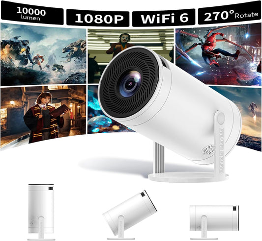 Beamer, mini-projector met wifi en Bluetooth, 4K, CWOWDEFU, 270° verstelbare standaard, outdoor, draagbare filmbeamer, home theater, Native 1080p Full HD-projector met luidspreker, Android TV/HDMI,