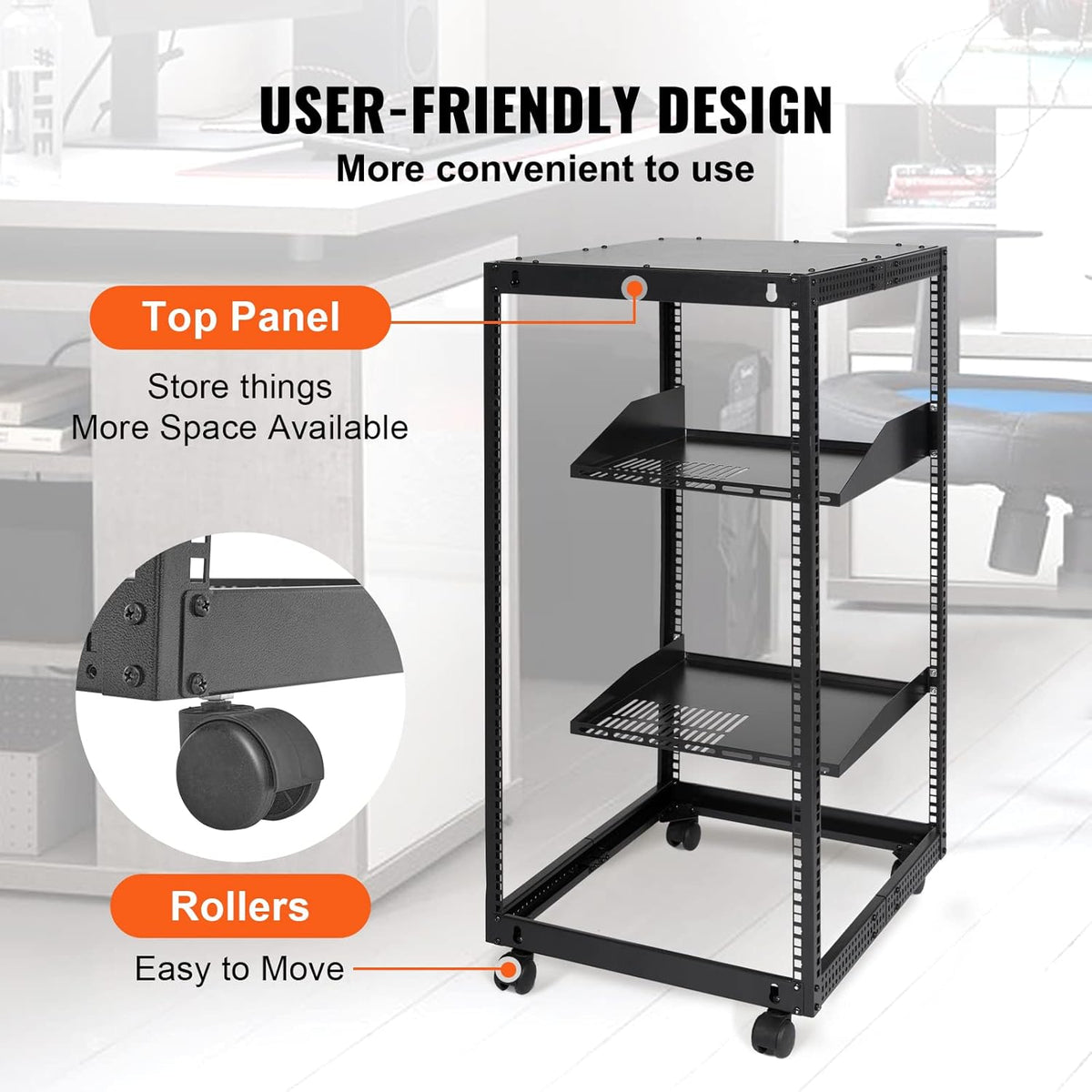 20U Open Frame Server Rack Met Wielen – Serverrack – Netwerkrack – AV-Rack – 19 Inch Rack – Verstelbare Diepte 23 Tot 40 Inch – Draagvermogen Tot 500 Lbs