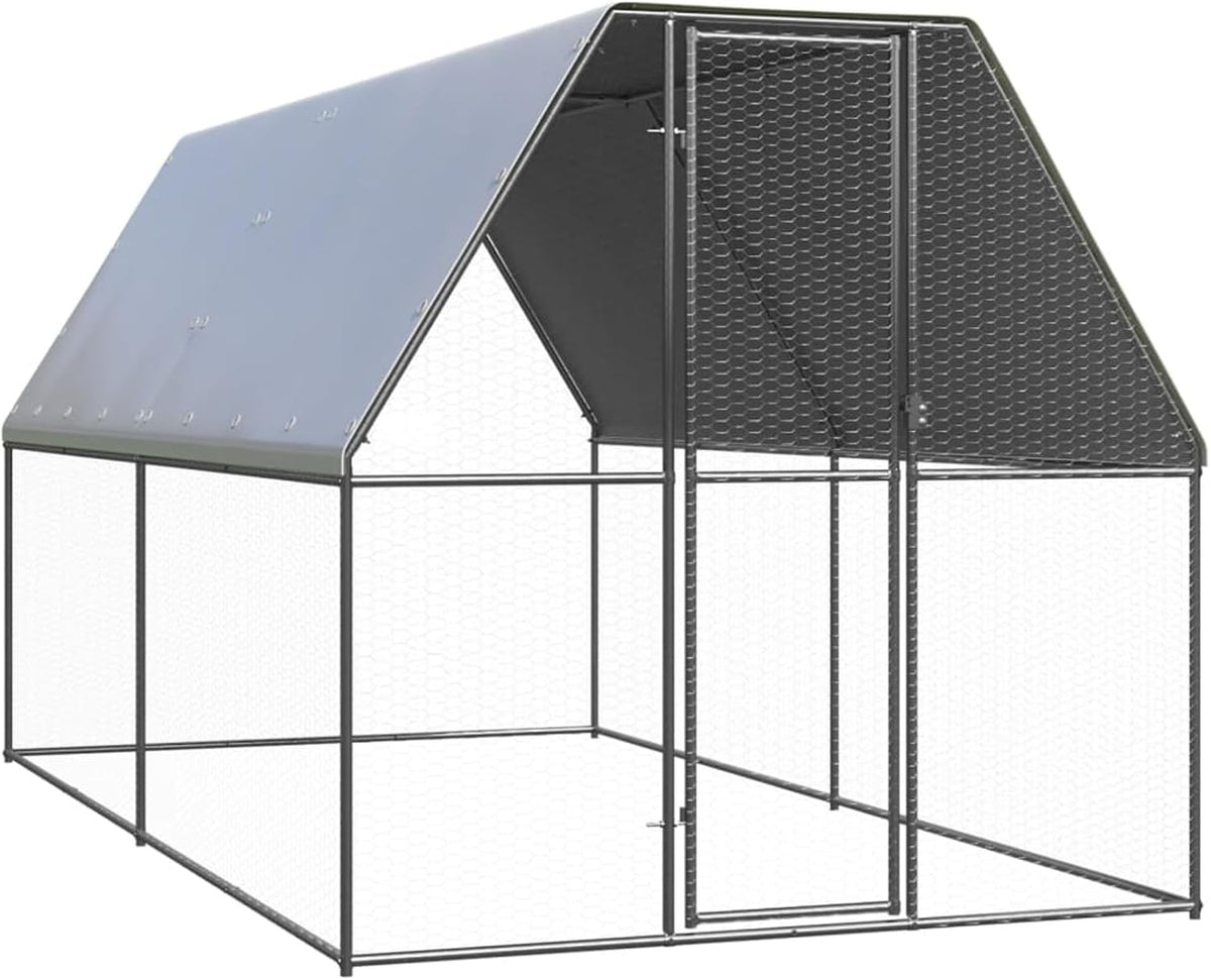 Chicken Cage with Roof, Chicken Coop, Freewheel, Chicken Aviary, Chicken, Small Animals, Poultry, Door with Lock, 2 x 4 x 2 m, Galvanised Steel