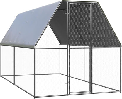 Chicken Cage with Roof, Chicken Coop, Freewheel, Chicken Aviary, Chicken, Small Animals, Poultry, Door with Lock, 2 x 4 x 2 m, Galvanised Steel