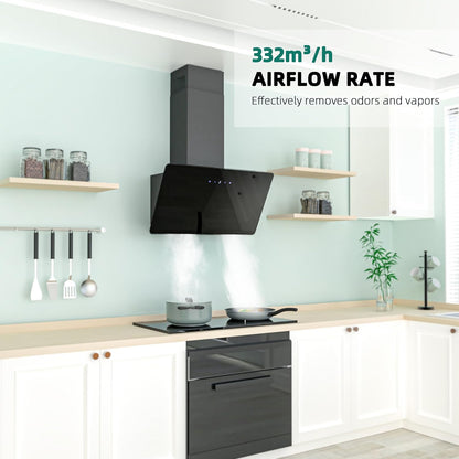 FIREGAS Afzuigkap 60 cm, afzuig-/recirculatiekap met tiptoetsbediening, leds, borstelloze motor, geluidsarm, krachtige afzuigkap, schuine kap, efficiëntie A++