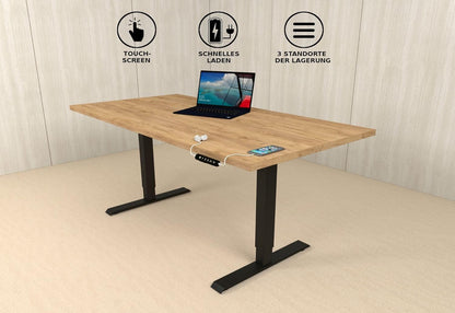 POKAR Height Adjustable Desk Height Adjustable Electric Office Table with Tabletop (Golden Craft Oak, 120 x 80) - QUORE