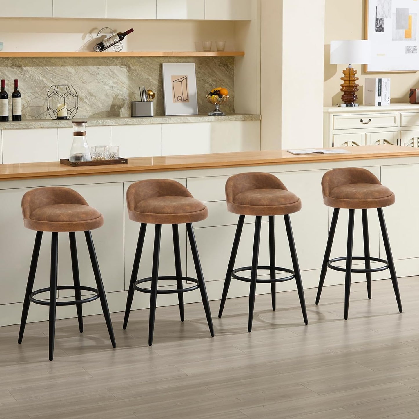 Barkruk Set van 2 - Stoel - Kleine stoel - Keukenstoel - 37,5 cm x 34 cm - Bruin