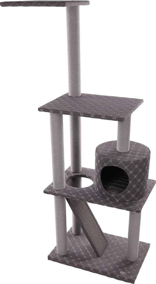 Kattenboom – Krabpaal – Speeltoren – Krabmeubel – Klimpaal – Katoenen Krabtouw – Sisal Krabmat – Compact 84x39x153 cm – Robuuste Stof 350 g/m²
