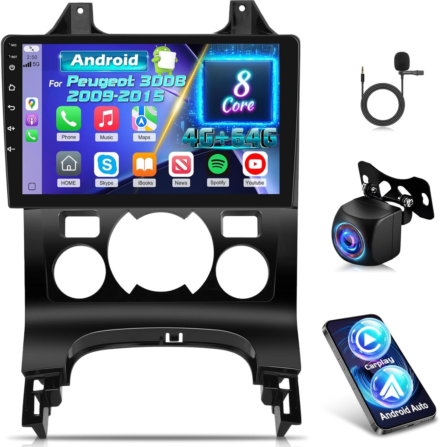Android Autoradio – Multimedia Systeem – Navigatie Radio – Touchscreen Headunit – 9 Inch Display – Wireless CarPlay & Android Auto – 8-Core Qualcomm Processor – DSP Hi-Res Geluid
