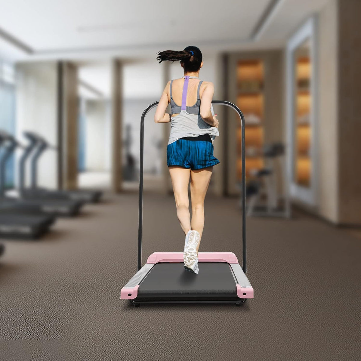 Intelligent Walking Path, Undertable Treadmill with Handle and LED Display, Surface 0.6 m², Foldable, 1-6 km/h Treadmill, Electric Training Device for Home, Office, Pink - QUORE