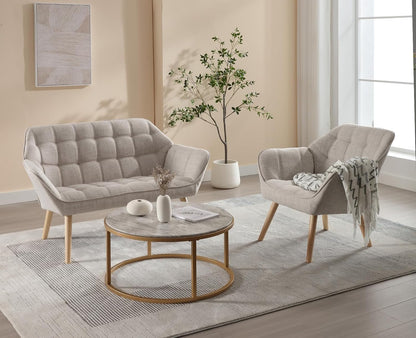 chairus Upholstered Tub Chairs Linen Single Sofa Accent Chair for Living Room Modern Recliner Cocktail Chair with Wooden Legs (Beige-1)