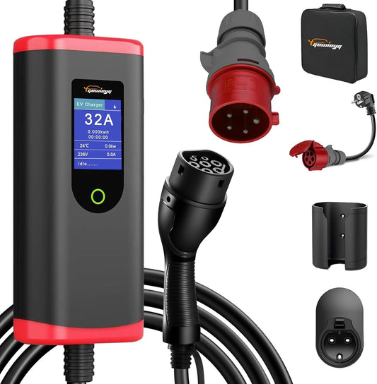 Charging Cable Type2 CEE Plug, [22kw, 32A, 3-phase, 5M], Type2 Charging Cable CEE with Adjustable Current and Digital Display, IEC62196 EV Charger for EV/PHEV