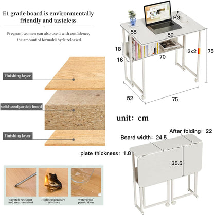 Kleine Inklapbare Computertafel – Laptopbureau – Opklapbaar Bureau – Compact Bureau – Thuiswerkplek – Inklapbaar Ontwerp – Verstelbare Pooten – Met Opbergrek