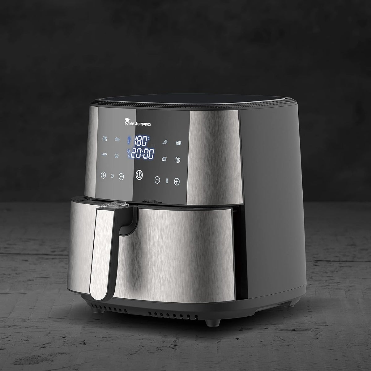 MasterPRO ROCKET 600 Heteluchtfriteuse, 6 l, PFASvrij, 1800 W, 6 l, met keramische coating, led-touchscreen, thermostaat van 80-200 °C, afneembare mand, behuizing van roestvrij staal