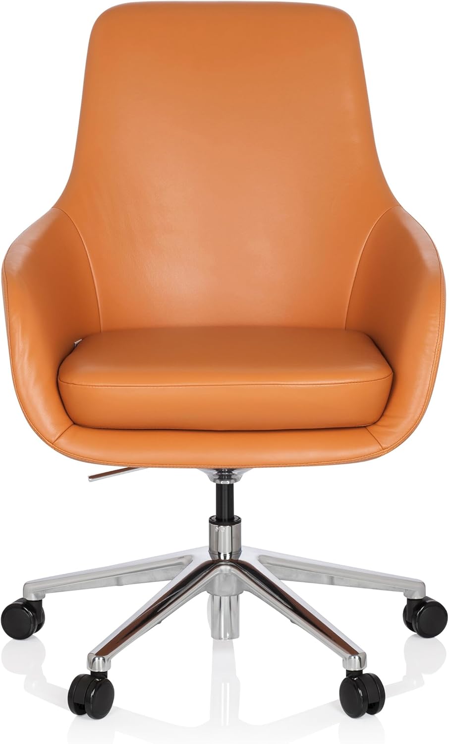 hjh OFFICE Bareno 600981 loungestoel, echt leer, oranje, hoogwaardige draaistoel, comfortabel gevoerd
