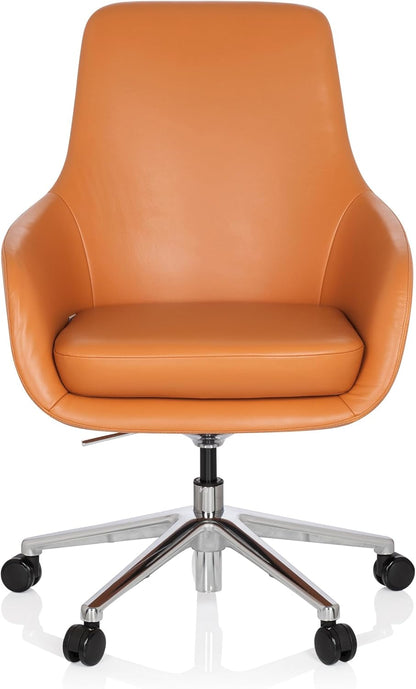 hjh OFFICE Bareno 600981 loungestoel, echt leer, oranje, hoogwaardige draaistoel, comfortabel gevoerd