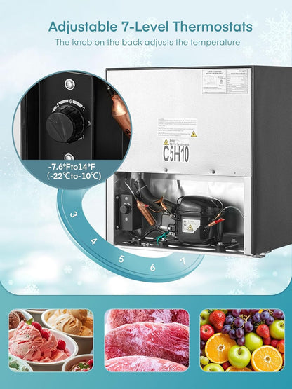 FOHERE Compact Upright Freezer, 1.1 Cu.Ft Worktop, Mini Freezer with Reversible Door and 7 Adjustable Temperatures, Removable Wire Rack for Home/Dorms/Home/Office - QUORE