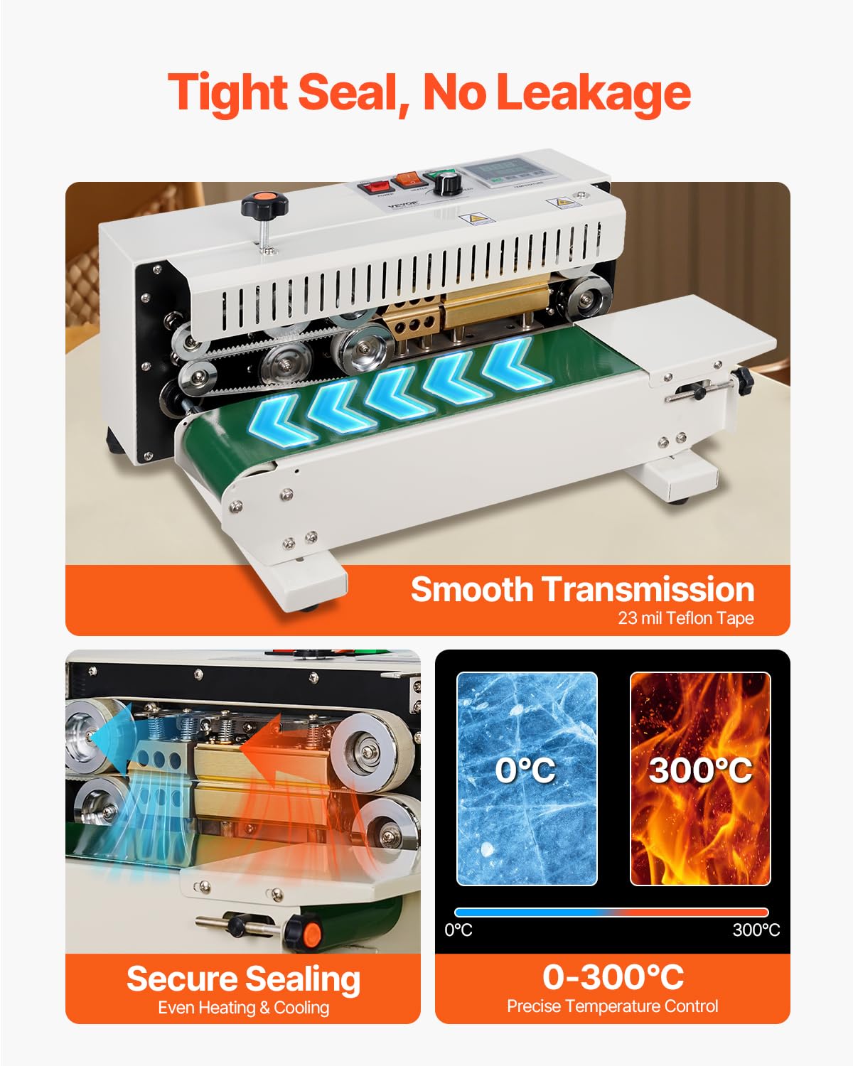VEVOR Doorlopende zakbandsluitmachine, 6-12 mm afdichtingsbreedte, horizontale bandsealmachine met digitale temperatuurregeling, koolstofstalen zakverzegelaar voor 0,02-0,8 mm plastic zakkenfilms