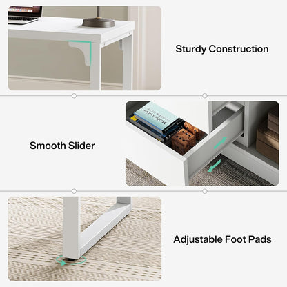 Tribesigns Desk, L Shaped Computer Table with Drawers and Shelves, Reversible White Corner Desk with Storage Cabinet, Modern Work Table for Home Office, Bedroom