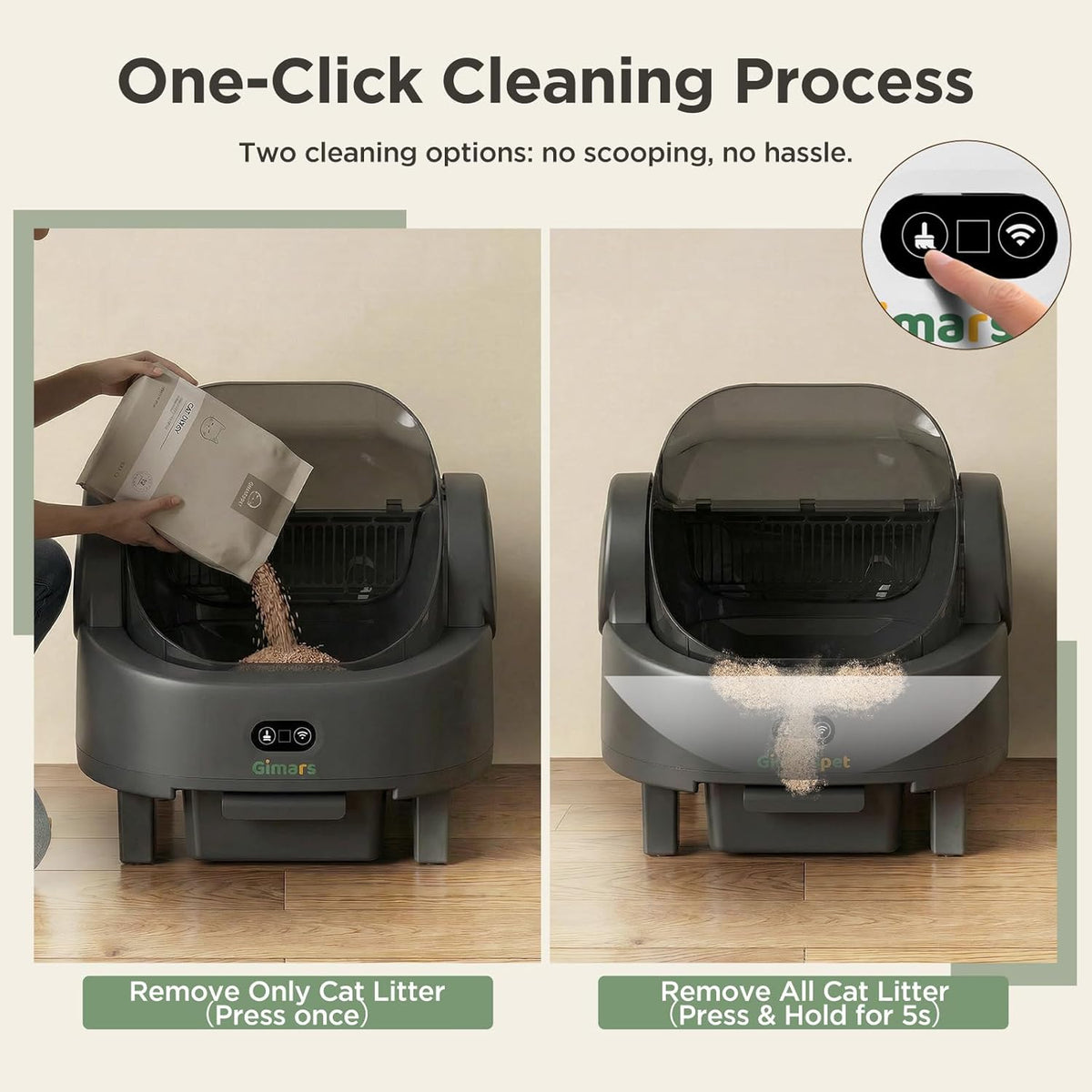 Gimars Open Top Design Zelfreinigende Kattenbak, Automatische Kattenbak voor Meerdere Katten & Senior Katten, App Controle met Veiligheidssensoren, Lage Geur, Inclusief Vuilniszakken & Kattenbak