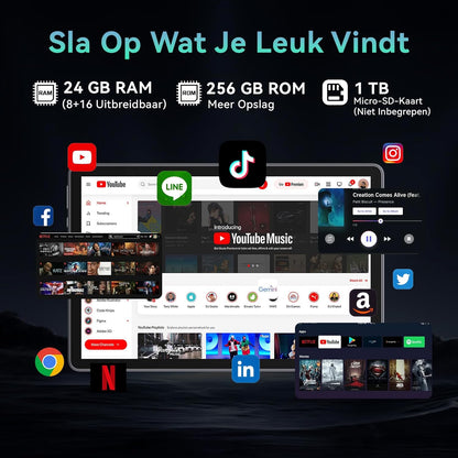 Tablet 11 Inch met Gemini AI, Android 16 Tablet met Hoe, Muis & Toetsenbord, Octa-Core, 24 GB RAM + 128 GB ROM + 2 TB TF, 1920 * 1200 HD Display, 90 Hz, 8MP + 13MP Dual Camera, 8000 mAh, Grijs