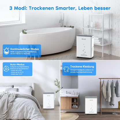 Colaze Luchtontvochtiger 20L/24U, Elektrische Luchtontvochtiger voor een ruimte van ca.150m³(50m²), Stille elektrische ontvochtiger, Elektrische kamerluchtontvochtiger voor appartement, kelder