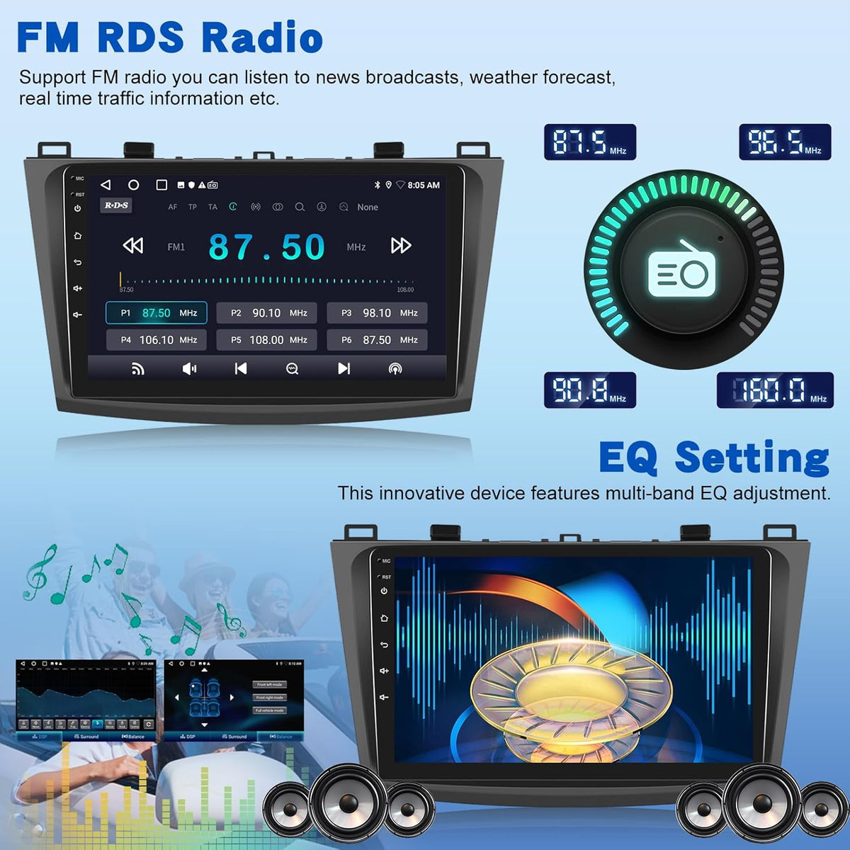 2G+64G Android Car Stereo for Mazda 3 2009-2013, 9 inch Touchscreen Radio with Wireless Carplay & Android Auto/WiFi/GPS/Bluetooth/EQ/FM RDS Radio+Backup Camera +Mic