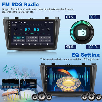 2G+64G Android Car Stereo for Mazda 3 2009-2013, 9 inch Touchscreen Radio with Wireless Carplay & Android Auto/WiFi/GPS/Bluetooth/EQ/FM RDS Radio+Backup Camera +Mic