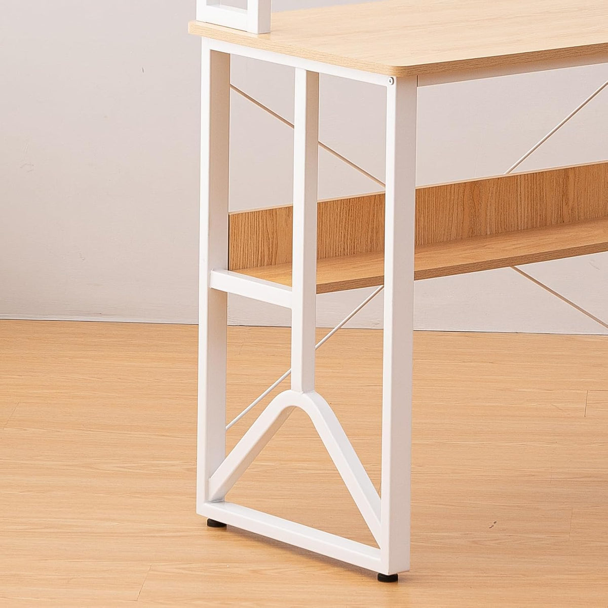 Modern bureau, 100 x 50 cm, eikenstijl, planken met dubbele niveaus, anti-val en stabiliserende Y-structuur, studentenbureau met veilige rand